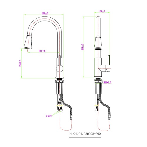Higold Uittrekbare Keukenkraan - Gun Metal - 40,8 cm - Afbeelding 6