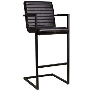 Barkruk Kess – Zwart – Buffelleer - Licht Gebruikt