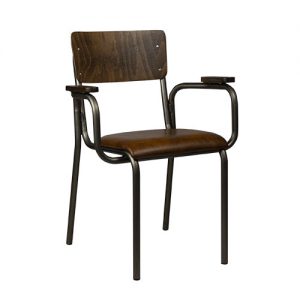 Armstoel Skool – Kunstleer/Hout