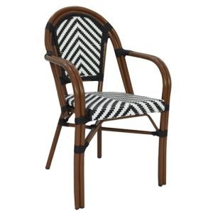 Terrasstoel Toby - Klassiek Bamboe - Zwart/Wit - Met Arm